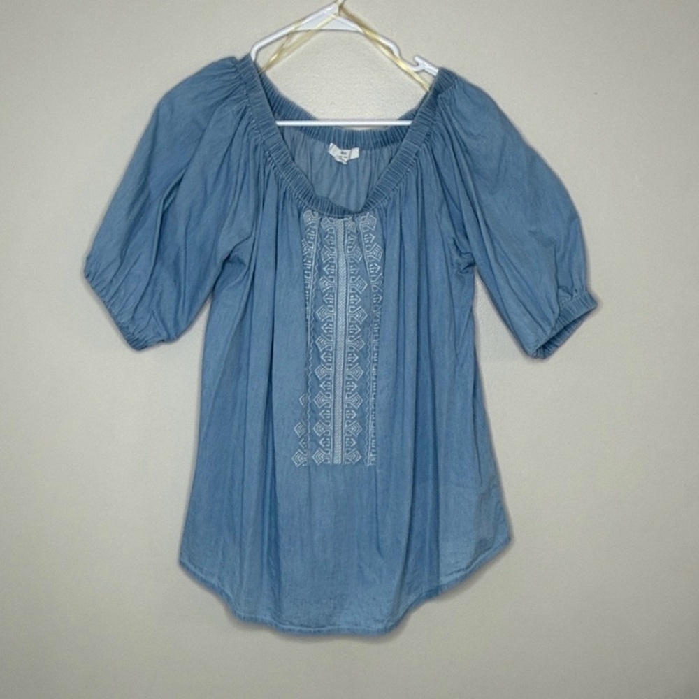BLL New York Blue Boho Embroidered Blouse 1X 100% Lyocell Peasant Top - Picture 2 of 13